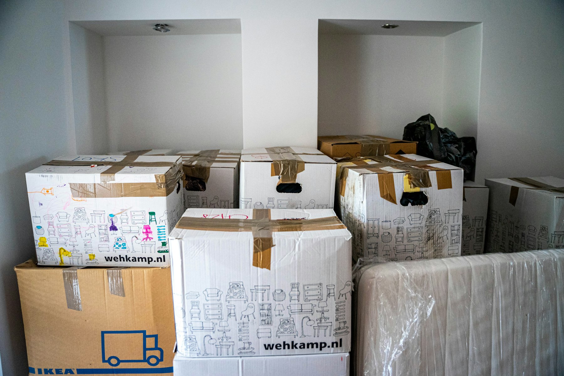 Boxes packed on a table ready for delivery