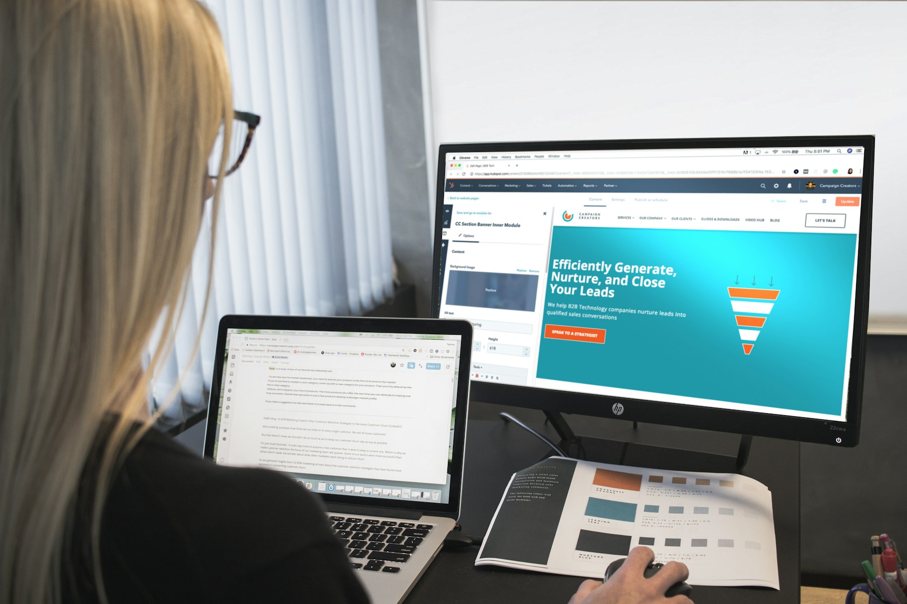 Woman reading on a computer monitor